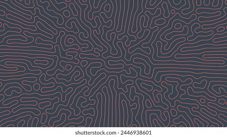 Complicated Thin Red Lines Pattern Vector Psychedelic Crazy Art Abstract Background. Intricate Ripple Structure Panoramic Wallpaper. Hypnotic Abstraction Line Art Graphic Modern Illustration