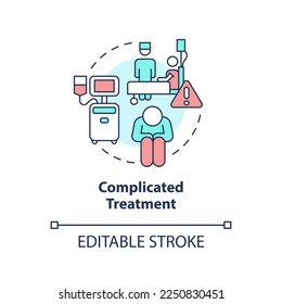 Complicated treatment concept icon. Chronic care management challenge abstract idea thin line illustration. Isolated outline drawing. Editable stroke. Arial, Myriad Pro-Bold fonts used