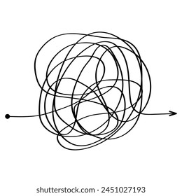 Complicated way with scribbled chaos line doodle icon, idea busy sign vector illustration .