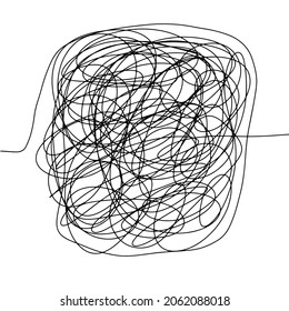 Complicated Way With Scribbled Round Element Icon, Illustration Of Tangled Yarn,Metaphor Of Problem Solving, Difficult Situation, Chaos And Mess. Vector