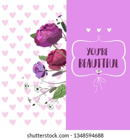 Compliment postcard flowers on a pink background vector illustration