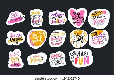 Compliment sticker. Hand lettering set