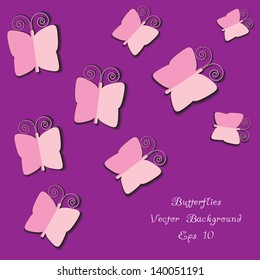 complimentary card design with paper butterflies, romantic vector concept with place for your text