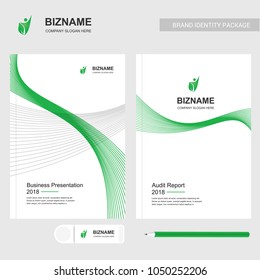 Compnay brochure design with stationary items vector with nature