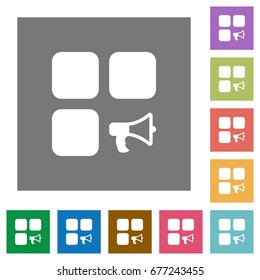Component alarm flat icons on simple color square backgrounds