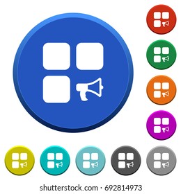 Component alarm round color beveled buttons with smooth surfaces and flat white icons