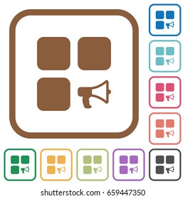 Component alarm simple icons in color rounded square frames on white background