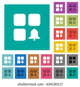 Component alert multi colored flat icons on plain square backgrounds. Included white and darker icon variations for hover or active effects.