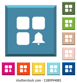 Component alert white icons on edged square buttons in various trendy colors