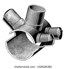 A component of the bicycle where the forks, handlebar, and down tube are fitted in. Usually made up metal like iron, steel, vintage engraved line art illustration. Bicycle Accessories - 1900