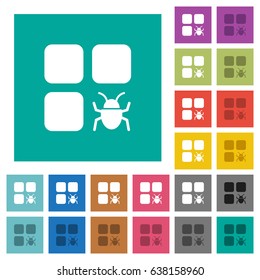 Component bug multi colored flat icons on plain square backgrounds. Included white and darker icon variations for hover or active effects.