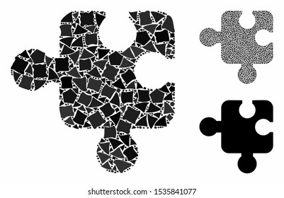 Component composition of raggy pieces in different sizes and color tones, based on component icon. Vector uneven pieces are grouped into mosaic. Component icons collage with dotted pattern.
