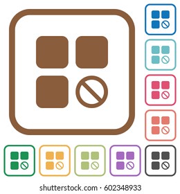 Component disabled simple icons in color rounded square frames on white background