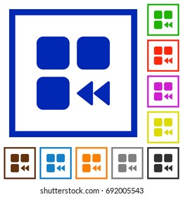 Component fast backward flat color icons in square frames on white background