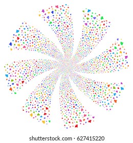 Component fireworks swirl rotation. Vector illustration style is flat bright multicolored iconic symbols on a white background. Object whirl created from random pictograms.