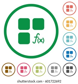 Component functions flat color icons in round outlines on white background