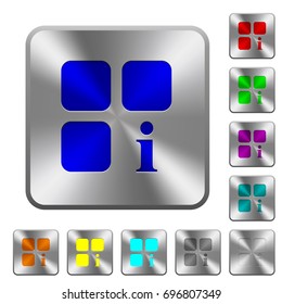 Component information engraved icons on rounded square glossy steel buttons