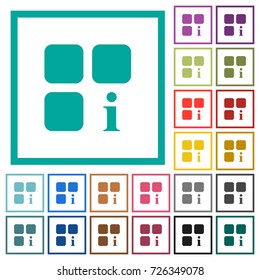 Component information flat color icons with quadrant frames on white background