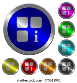 Component information icons on round luminous coin-like color steel buttons