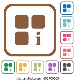 Component information simple icons in color rounded square frames on white background