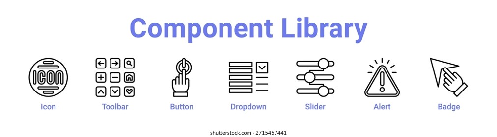 Banner e coleção de ícones da biblioteca de componentes