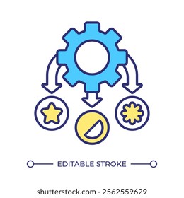 Component manufacturing RGB color icon. Industrial production. Gear and diverse components concept. Manufacturing. Isolated vector illustration. Simple filled line drawing. Editable stroke