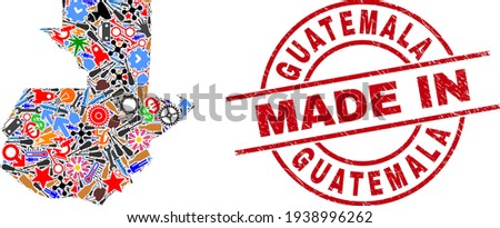 Component Mosaic Guatemala Map and Made in Grunge Rubber Stamp