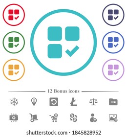 Los iconos de color plano del componente OK están en contornos de forma circular. 12 íconos adicionales incluidos.