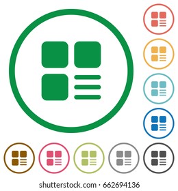 Component options flat color icons in round outlines on white background