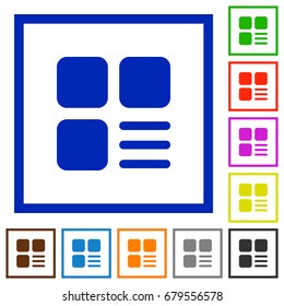 Component options flat color icons in square frames on white background
