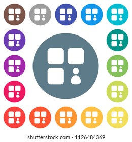 Component owner flat white icons on round color backgrounds. 17 background color variations are included.