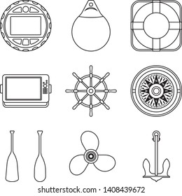 Component Parts Of Marine Boat. Flat Icons. Vector Illustration