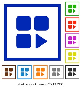 Component play flat color icons in square frames on white background