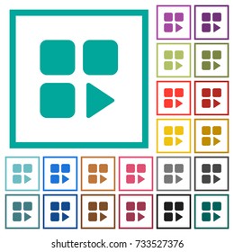 Component play flat color icons with quadrant frames on white background