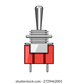 Component presenting a metal lever and red plastic base, indicating an on or off state for electronic systems, control panels, or industrial processes