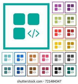 Component programming flat color icons with quadrant frames on white background