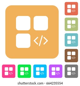 Component programming flat icons on rounded square vivid color backgrounds.