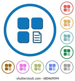 Component properties flat color vector icons with shadows in round outlines on white background