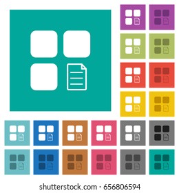 Component properties multi colored flat icons on plain square backgrounds. Included white and darker icon variations for hover or active effects.