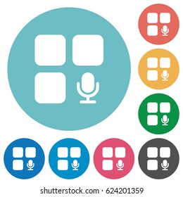Component recording flat white icons on round color backgrounds