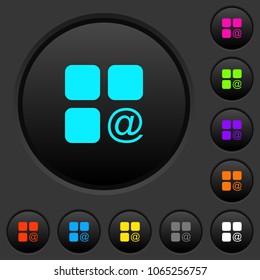 Component sending email dark push buttons with vivid color icons on dark grey background