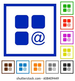 Component sending email flat color icons in square frames on white background