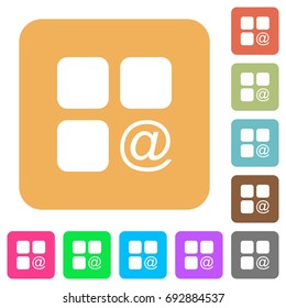 Component sending email flat icons on rounded square vivid color backgrounds.