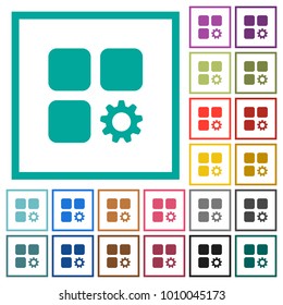 Component settings flat color icons with quadrant frames on white background