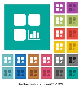 Component statistics multi colored flat icons on plain square backgrounds. Included white and darker icon variations for hover or active effects.
