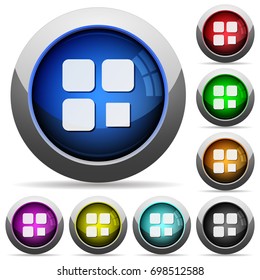 Component stop icons in round glossy buttons with steel frames