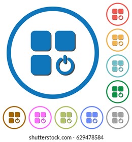 Component switch off flat color vector icons with shadows in round outlines on white background