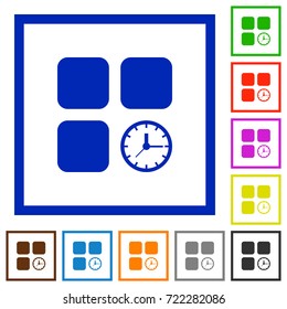 Component timer flat color icons in square frames on white background