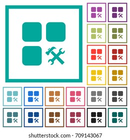 Component tools flat color icons with quadrant frames on white background