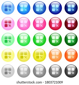 Component tools icons in set of 25 color glossy spherical buttons